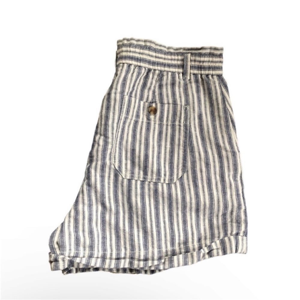 GAP High-Rise Paper Bag Waist Shorts Linen Cotton Navy White Stripe Coastal 14P - Picture 11 of 11